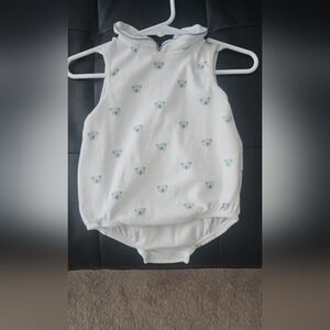 Charming White and Blue Bear Print Bodysuit